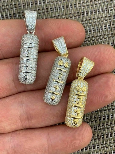 Solid 925 Silver 14k Gold Plated XANAX Pill Bar Pendant Necklace CZ Xan GG 249