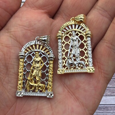 Moissanite St Lazarus Pendant - Solid 925 Sterling Silver or 14k Gold Vermeil