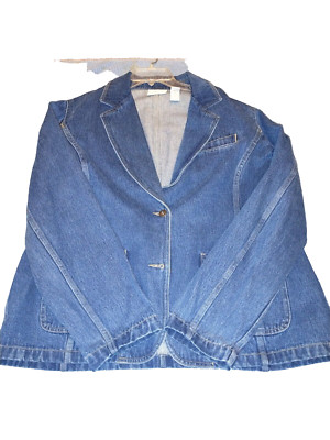 Vintage Liz Claiborne Lizwear Long Sleeve 100% Cotton Denim Blue Jean XL Button 