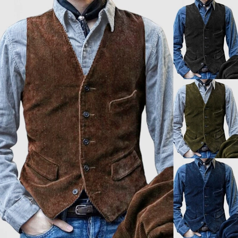 Men Jacket Vest Sleeveless Waistcoat Fashion Corduroy Fall Vintage Mens Outwear
Opens in a new windo