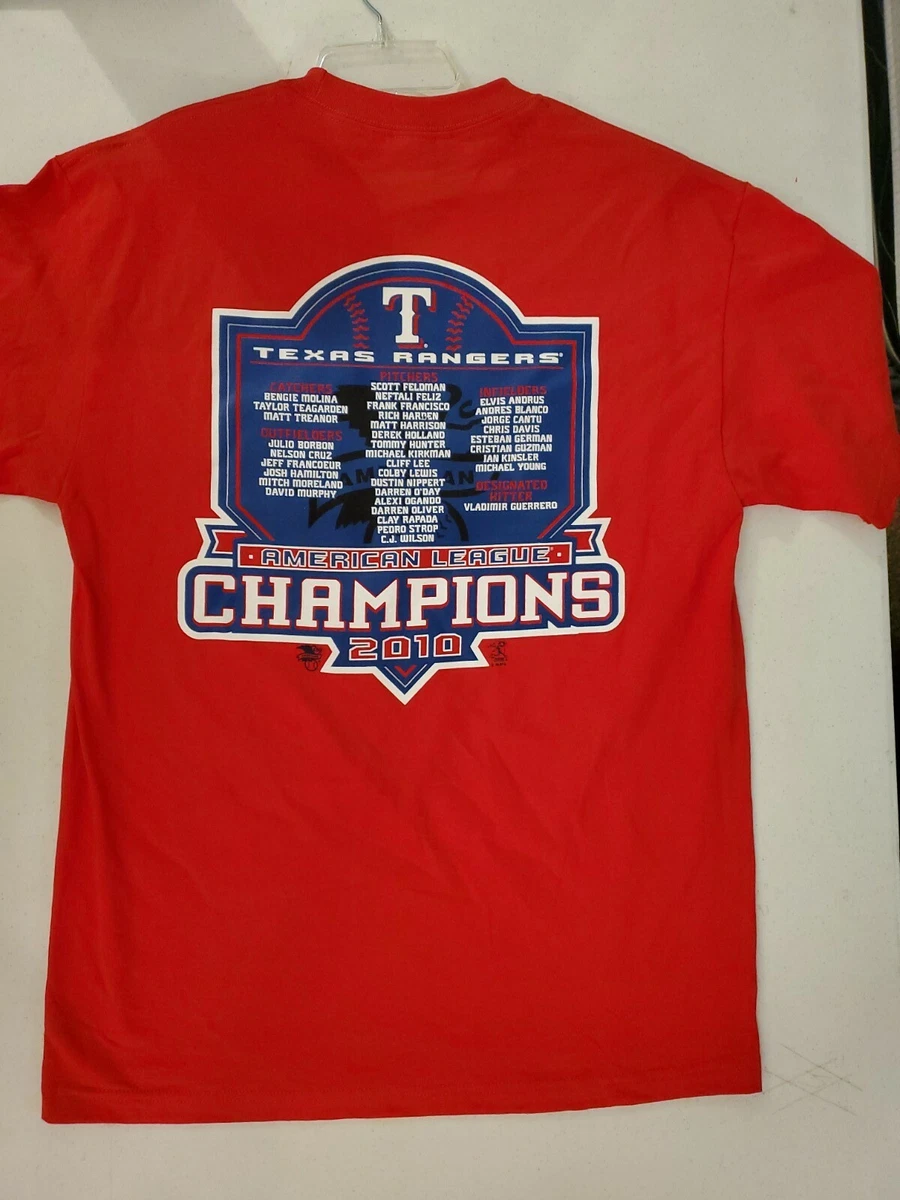 BRAND NEW 2010 TEXAS RANGERS AL CHAMPIONS WORLD SERIES MAJESTIC T SHIRT SIZE L