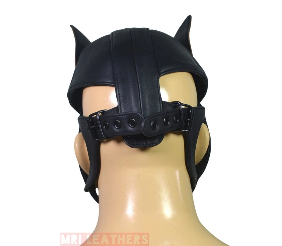 Hocico extraíble con capucha para cachorro Doberman de cuero tostado Foto 3 de 4