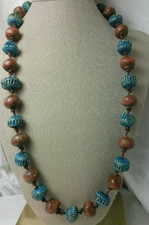 Vtg Artisan Primative Crude Tribal Ceramic Pottery Bead Folk Art Ethnic Necklace