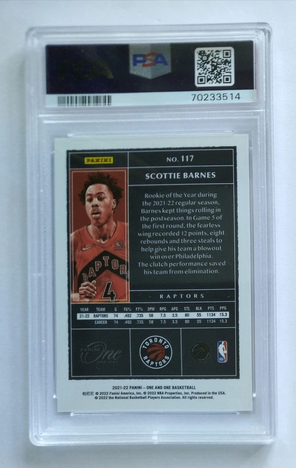 2021-22 Panini One And One Scottie Barnes Rookie Silver Rc  78/99 PSA 9 - Image 2 of 2
