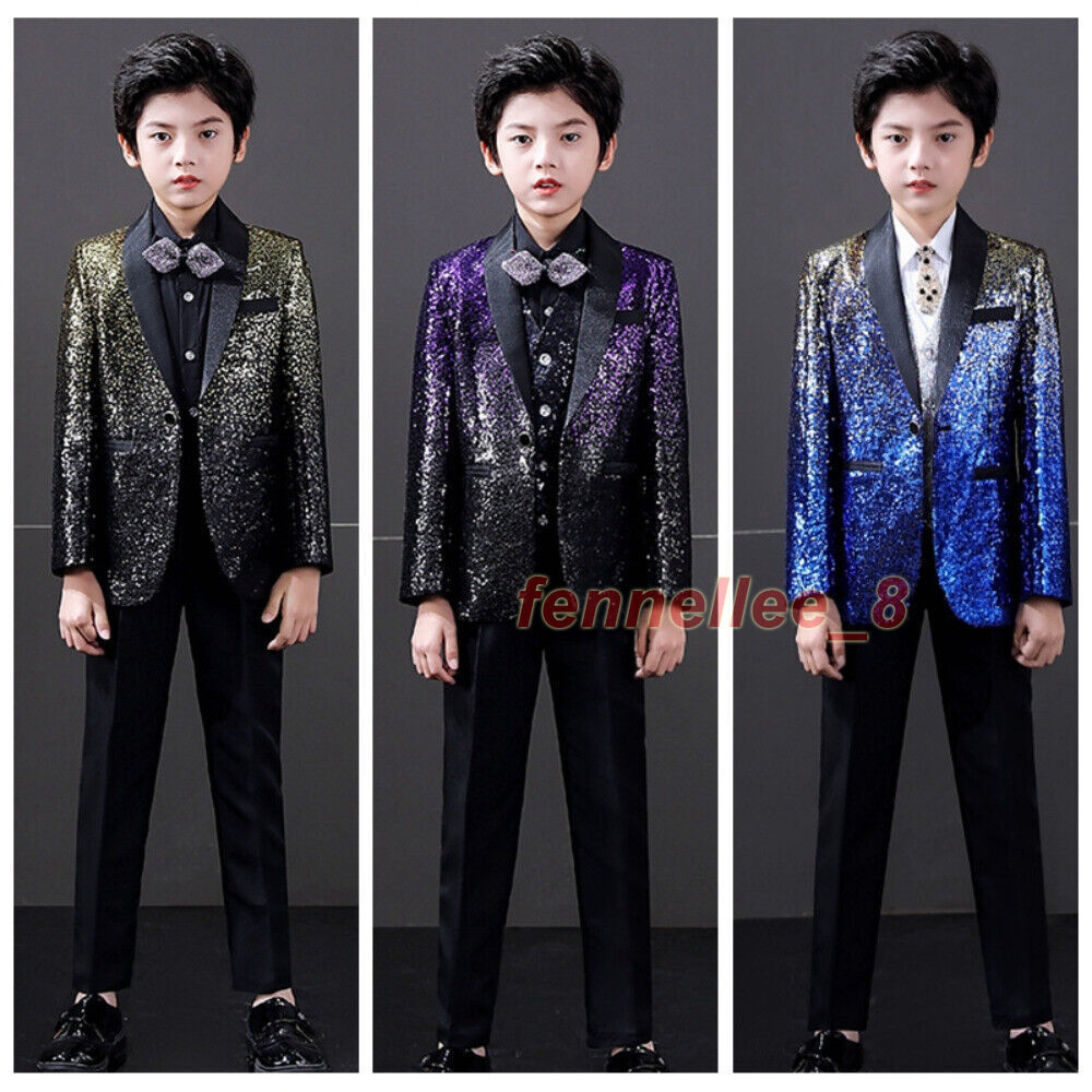 Completo Da Smoking Per Bambino Con Paillettes – 2 Pezzi: Blazer E Pantaloni Eleganti, Perfetto Per Feste, Danza, Carnevale E Matrimoni