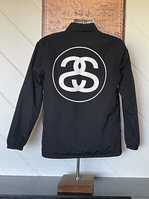 Stussy Black Button Up Windbreaker Jacket Embroidered Lining Stussy Black Button Up Windbreaker Jacket Embroidered Lining