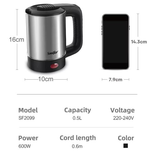 0.5L Mini Electric Kettle Tea Coffee Stainless Steel 600W Portable Travel Water - Picture 6 of 7