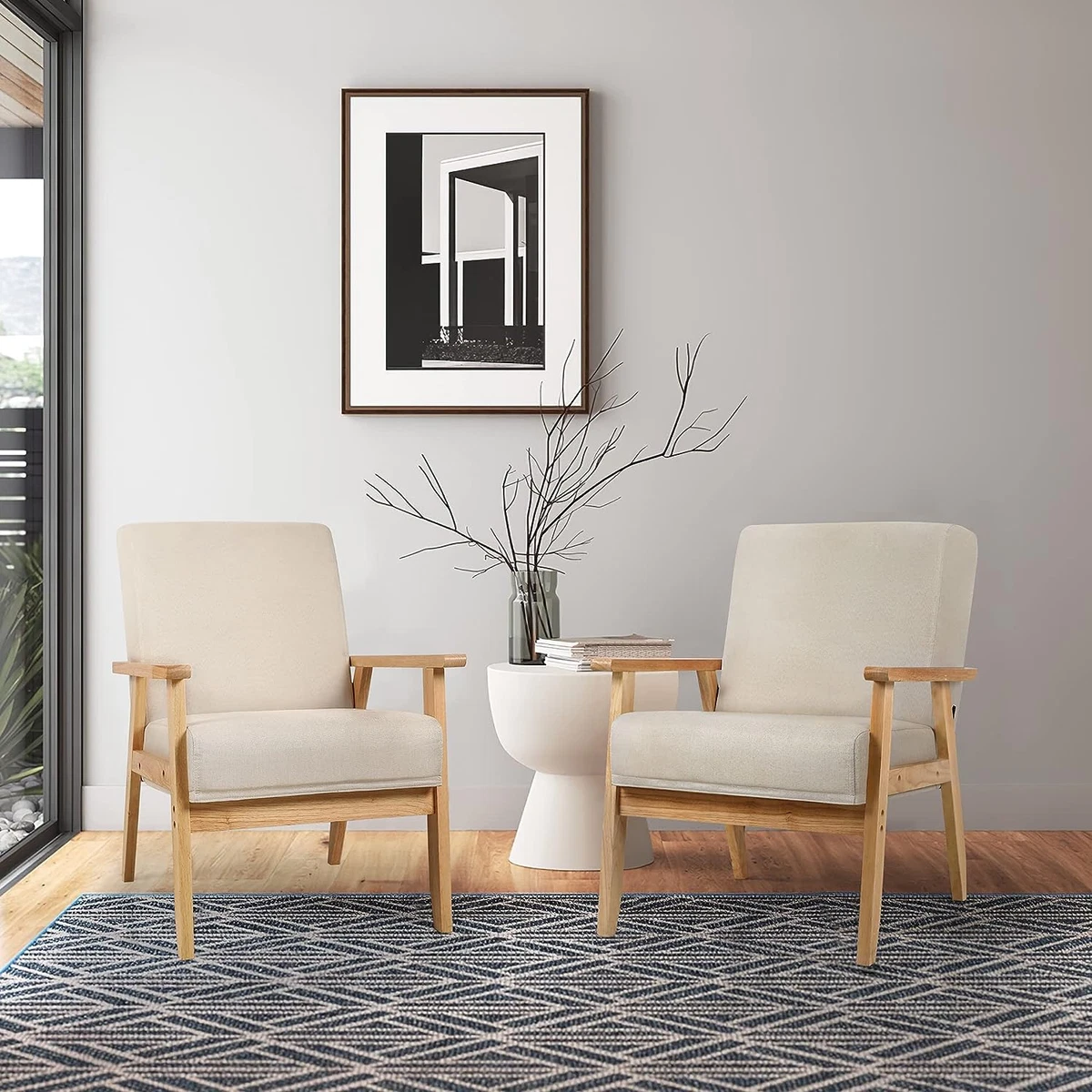 Lounge Chair Set Of 2 Arm Chairs For Living Room Beige Sofa Chair