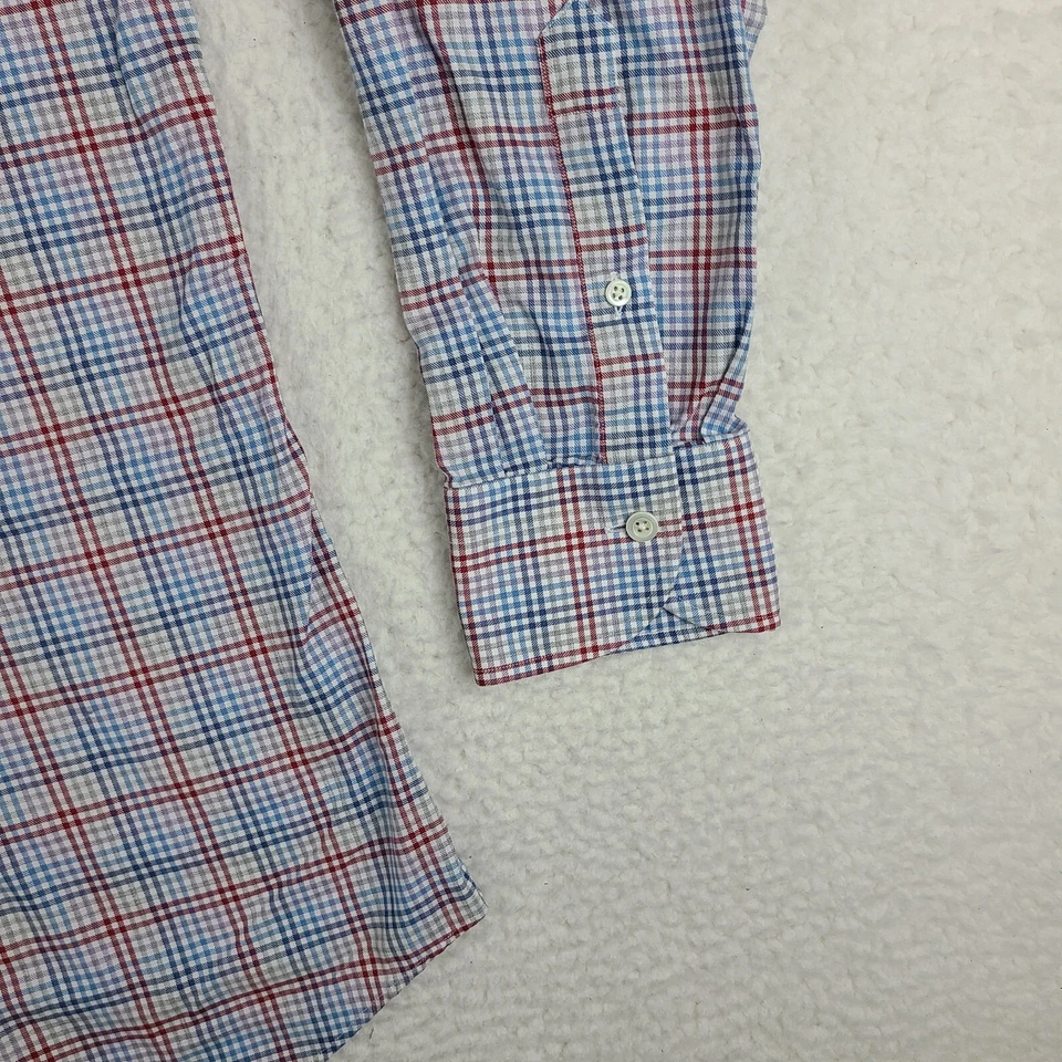 Ledbury Shirt Mens 17 Blue Red Check Plaid Slim Fit Dress Button Up - Image 2 of 4