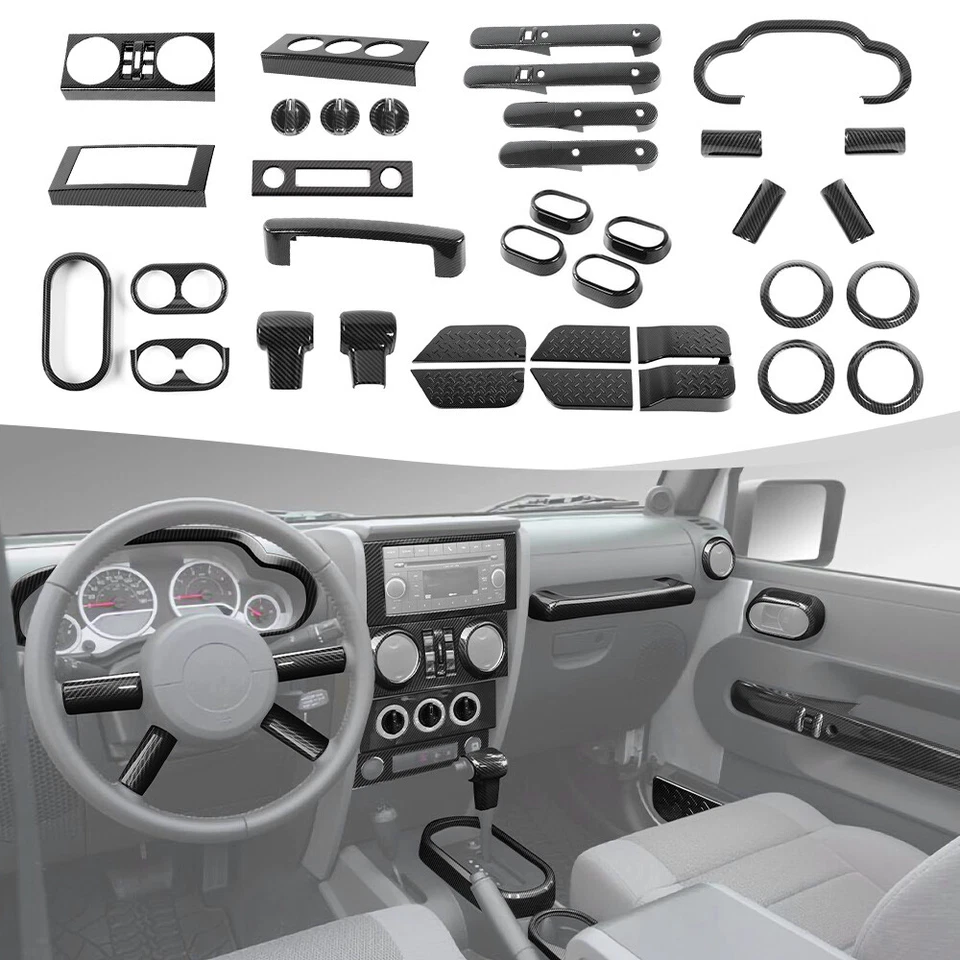 For Jeep Wrangler JK 2007-10 36x Interior Decoration Cover Trim Kit Carbon fiber - Image 2 of 4