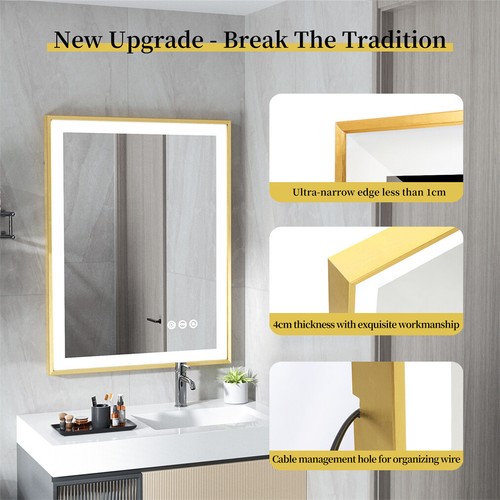 Large LED Bathroom Wall Mirror Gold Frame Demister Touch Control Anti-fog Mirror - Picture 11 of 22