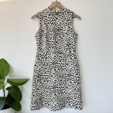 Loft Womens Mock Neck Snow Leopard Sleeveless Midi Dress Size 2 Black White