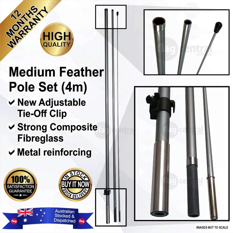 A - 4m Medium Feather Fibreglass Composite Flagpole Set with Metal Reinforcing - 1