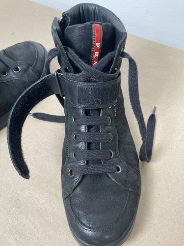 Prada Sport High Tops black Trainers Leather Suede Zip Strap Dust bag size 8.5 - Picture 21 of 24