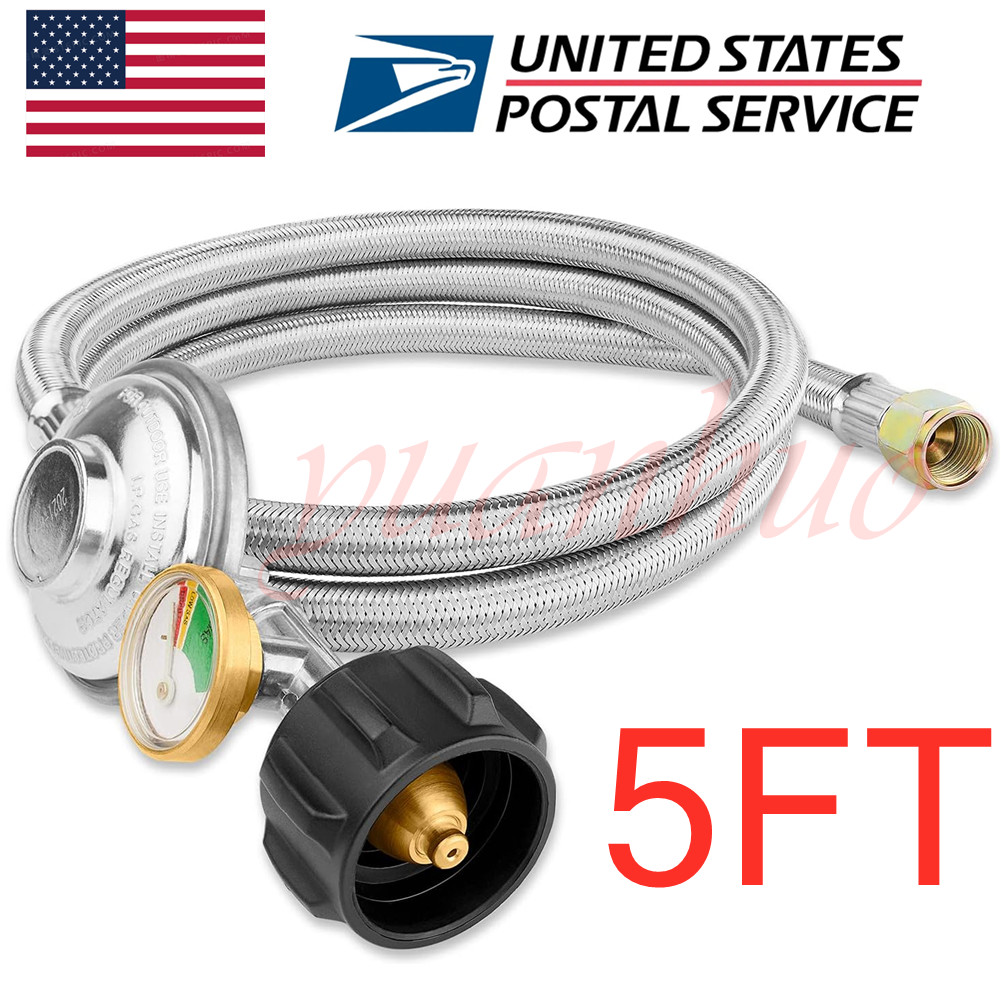 5FT BBQ Grill Low Pressure Propane Regulator Hose w/Gauge fo