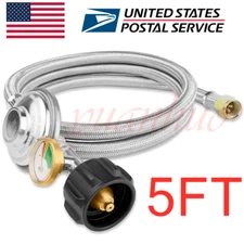 5FT BBQ Grill Low Pressure Propane Regulator Hose w/Gauge for Gas Pit, Stove