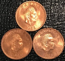 LOT OF 3 HIGH GRADE AU/UNC 1983 ZAMBIA 1 NGWEE AARDVARK COIN-AGT757