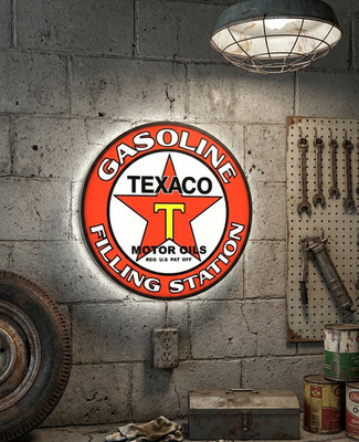 Texaco Benzin Schild - 3D Druck LED USB - Deko Garage & Man Keller 22cm
