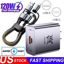 120W Supe Fast Charging USB C Wall Charger For iPhone 17 16e 15 Pro Max 14 13 12