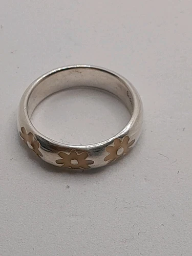 Flower Ring Cream Enamel Daisy size K 1/2 Vintage 925 Silver Jewellery Y2K NOS