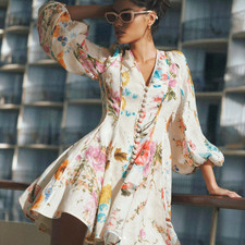 Zimmermann Dress Size 2 (12 AU/UK (US 8)) Halcyon Mini Linen Floral Romantic