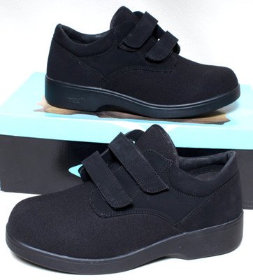 Mens Apex Shoes 9 X-Wide 1200X09 Black Stretchers Strap Diabetic Shoe No Insoles