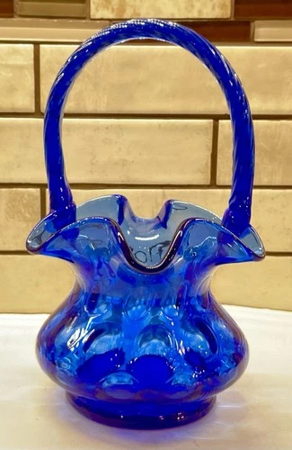 Fenton Cobalt Blue Coin Dot Glass Basket