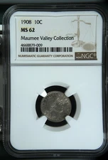 1908 Barber Dime, Maumee Valley Collection, NGC MS 62