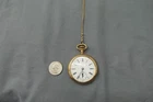 VINTAGE OMEGA GOLD FILLED POCKET WATCH W/CHAIN *ENGRAVED ON BACK*  .. WORKS