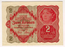 1922 Austria 2 Kronen Paper Money Banknotes Currency..