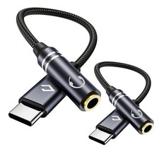 2 Pack USB Type C to 3.5mm Headphone Jack Audio Adapter, C Blue Black