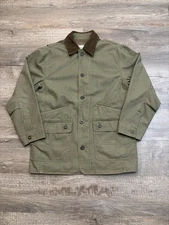 Orvis Men’s Canvas Quilt Lined Chore Coat MD Green Corduroy Collar Barn S27