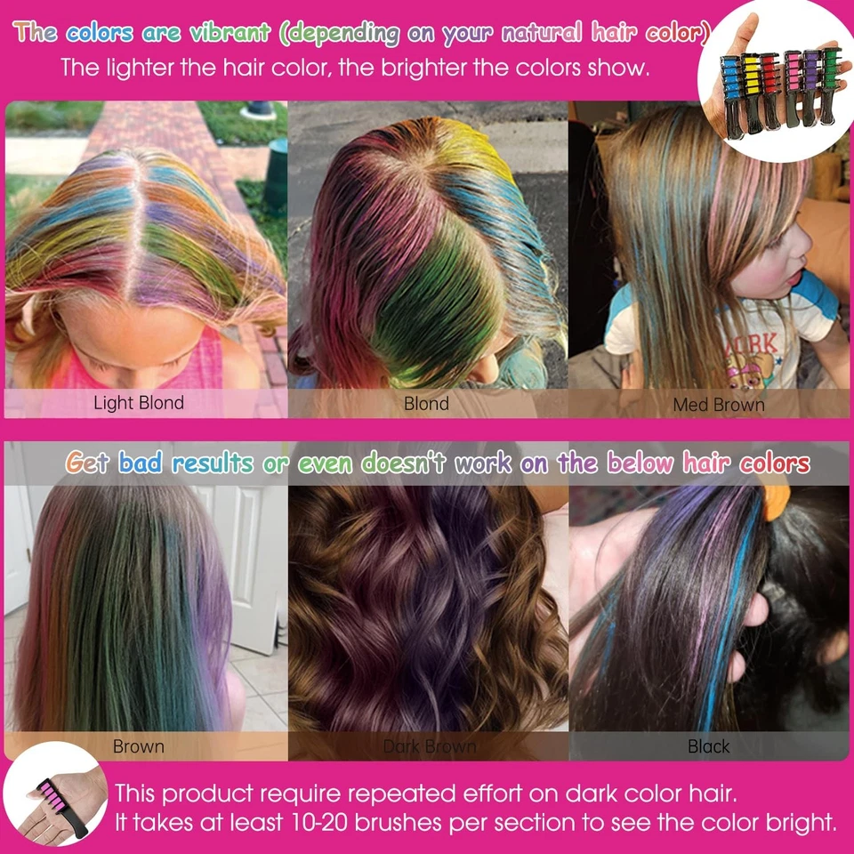 Juego de peine de tiza lavable color de cabello temporal para niños niñas 6 colores hágalo usted mismo Foto 2 de 4
