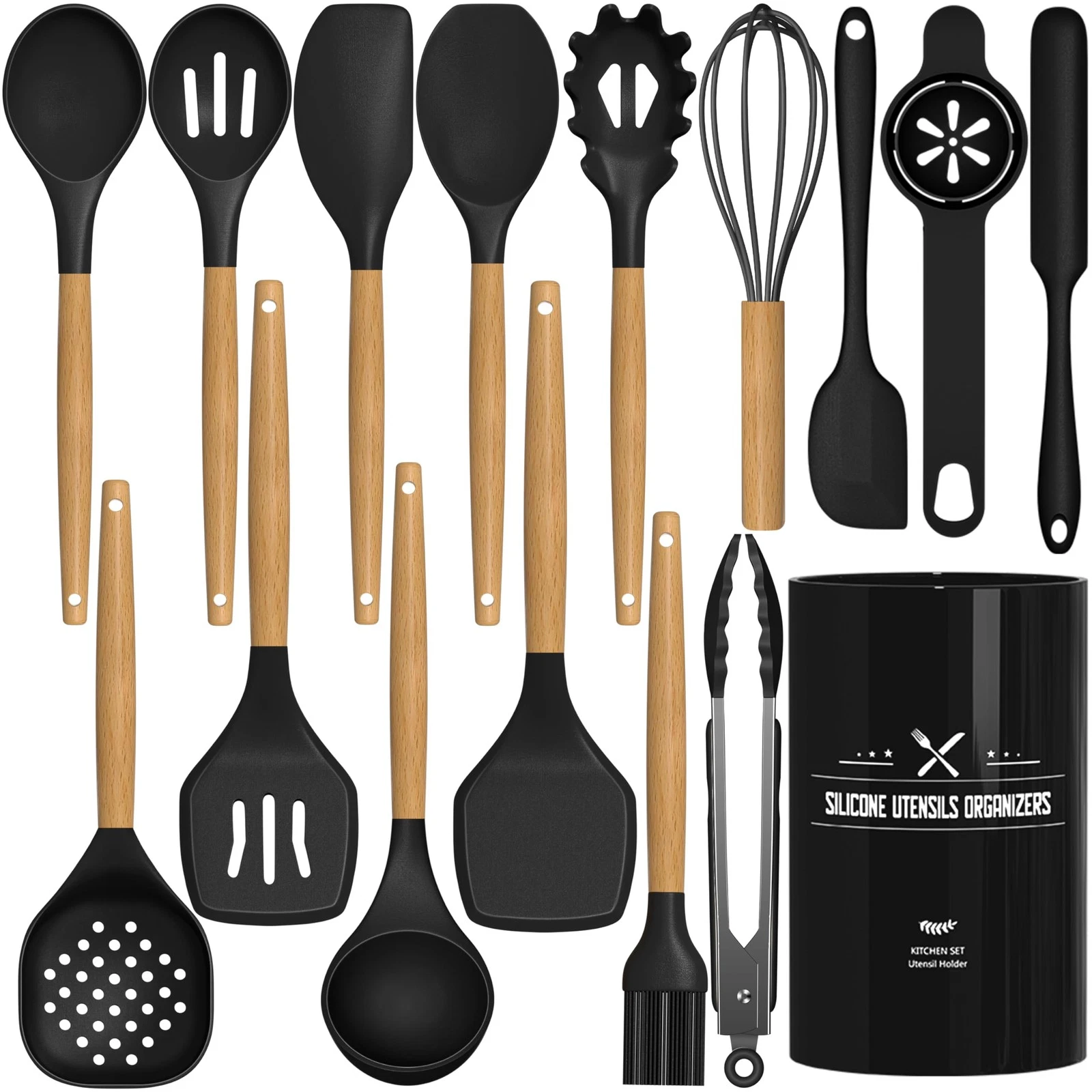 Kitchen Utensils Set, AIKKIL16 Pcs Cooking Utensils Set with Holder, Heat Res...