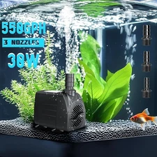 550 GPH Submersible Water Pump, 30W Ultra Quiet with 3 Nozzles for Aquatic Use