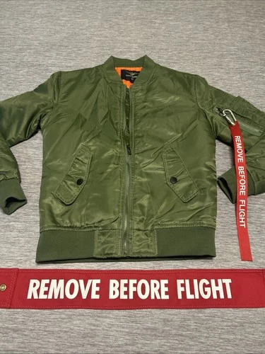 Asstseries Militare Green Bomber Jacket Size S “Remove Before Flight Tag” image 2
