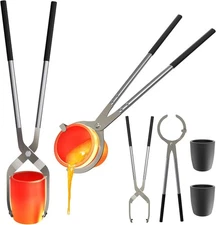 #10 (26lbs-12kg) Crucible Tongs Set with Lifting Tongs, Pouring Tongs and