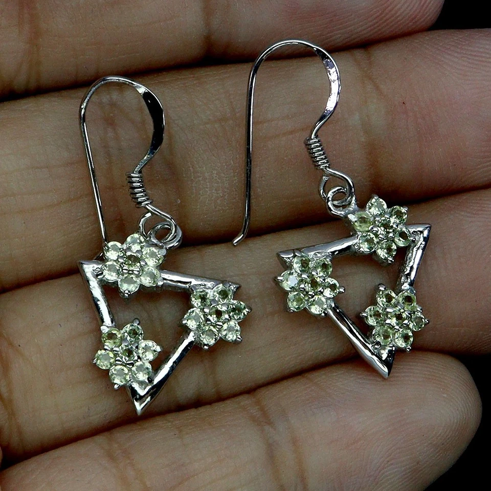 925 Sterling Silber Ohrringe Rund Peridot 1.5mm Natürlicher Edelstein Schmuck - Bild 2 von 4