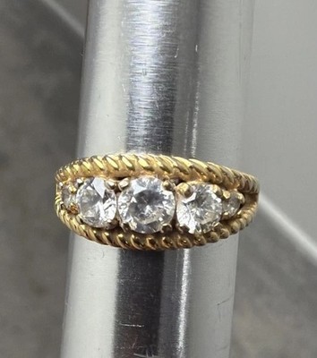 Vintage Art Deco Ring vergoldet 5 Steine CZ mit Seilrand Design Größe 8,25