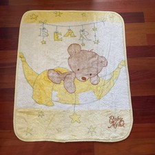 Vintage Baby Mink BEAR  STARS Yellow  White Acrylic Soft Plush Blanket