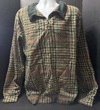 Vintage Nautica Pullover NAUTECH Fleece 1/4 Zip USA Tan Green XLarge