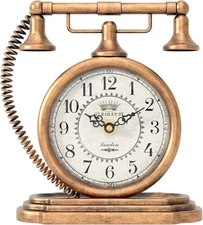 Vintage Table Clock, Desk and Shelf Decor Clock, Gold Antique Telephone Style Ma