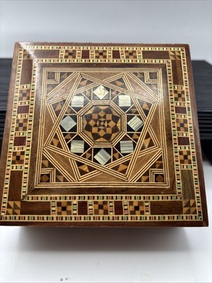 Morrocan Handmade Wooden Trinket Jewelry Box 5  Inches