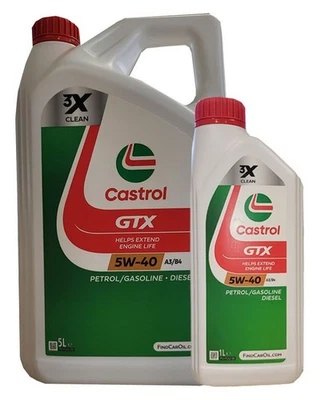 Castrol Huile Moteur 5W40 GTX A3 B4 MB229.3 6 L VW50200 VW50500 - Photo 1/4