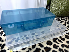 2pc Plastic Bead Storage Organizer Boxes w/ Dividers  Handle, Blue/Clear