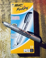 BIC Marking Permanent Marker Retractable, Black, 12-Pack NEW RARE