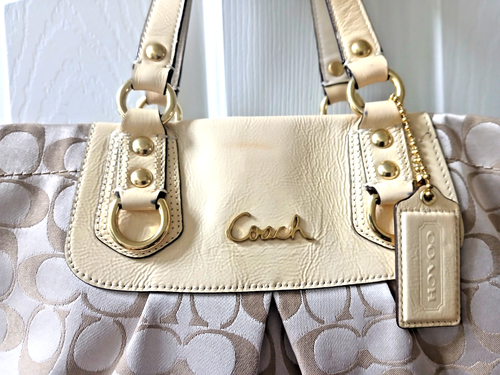 COACH Signature Medium Shoulder Bag Purse Beige w/ Yellow Gold Trim M1160-F15510 - Picture 11 of 11