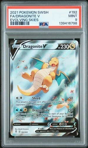 2021 POKEMON SWORD & SHIELD EVOLVING SKIES #192 FULL ART/DRAGONITE V PSA 9