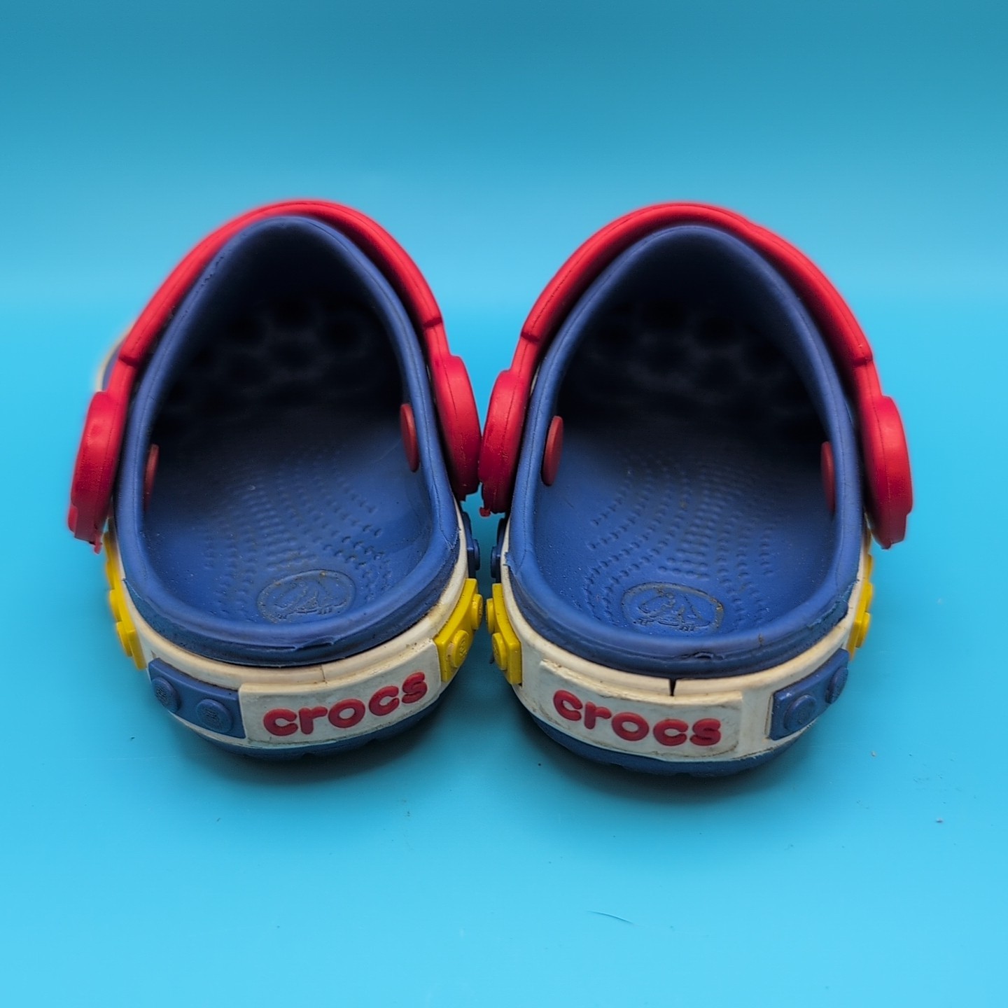 Crocs-Lego Unisex Kid's Toddler Clogs Blue With Red Strap Size 4-5 C image 4