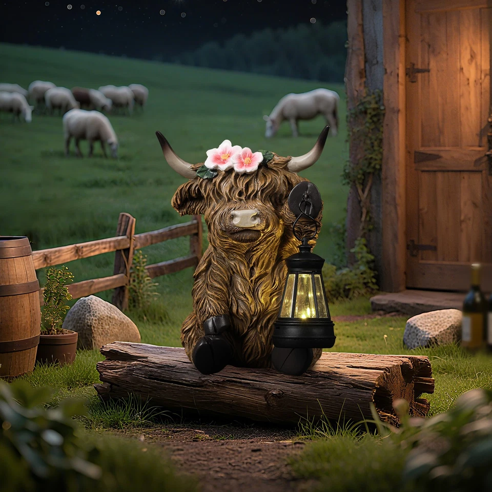 Highland Cow Solar Lantern - Bright LED, Auto-On, Rustic Farmhouse Decor - Image 2 of 4